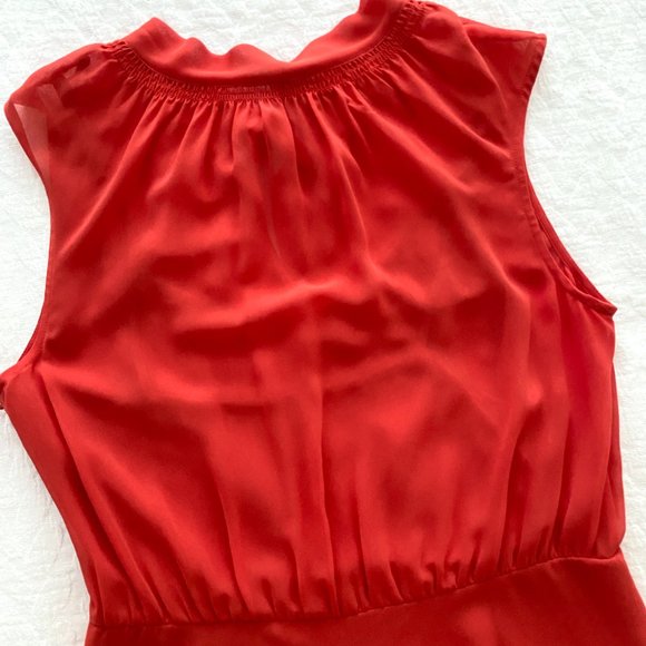 Ann Taylor Chiffon Georgette Orange Midi Dress Size 4 - Picture 5 of 16
